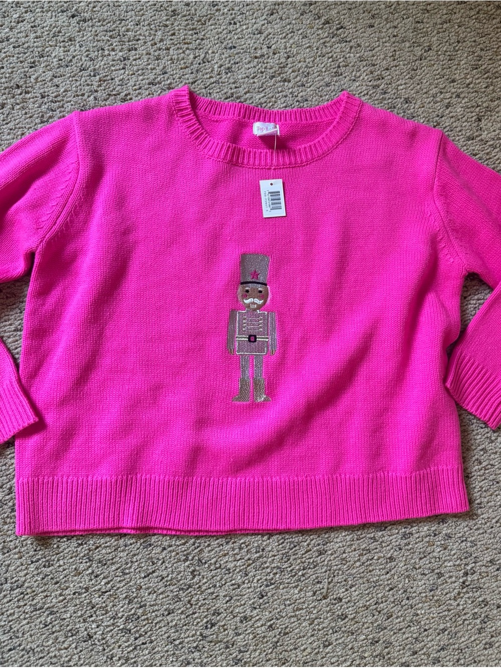 Women’s Bright Pink Crewneck Sweater with Nutcracker Motif